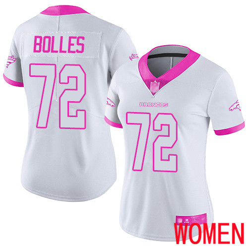 Women Denver Broncos #72 Garett Bolles Limited White Pink Rush Fashion Football NFL Jersey->women nfl jersey->Women Jersey